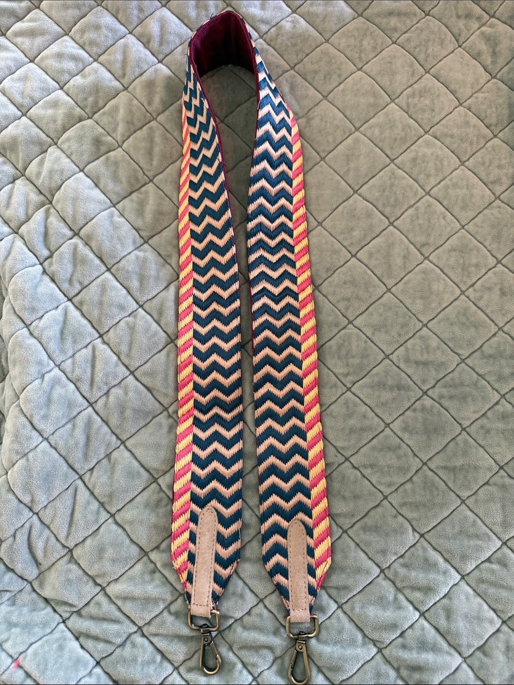 Anthropologie Adjustable Maroon and Multicolor Woven Bag Strap